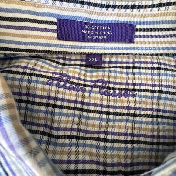 Alan Flusser Men’s XXL Button Down Shirt Plaid Cotton Multicolor Casual - Picture 3 of 7